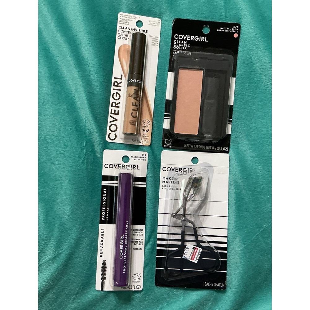 New Covergirl Makeup 4 Items 1 Mascara 1 Blush 1 Concealer 1 Eyelash Curler NIB